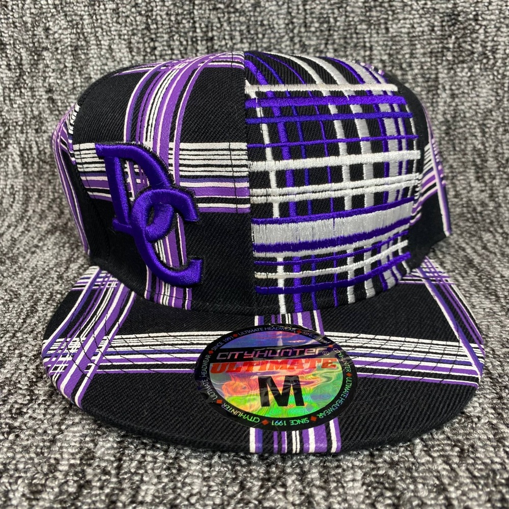 City Hunter Washington DC Hat Men & 1/4 Md Purple Plaid Fitted Flat Brim Cap